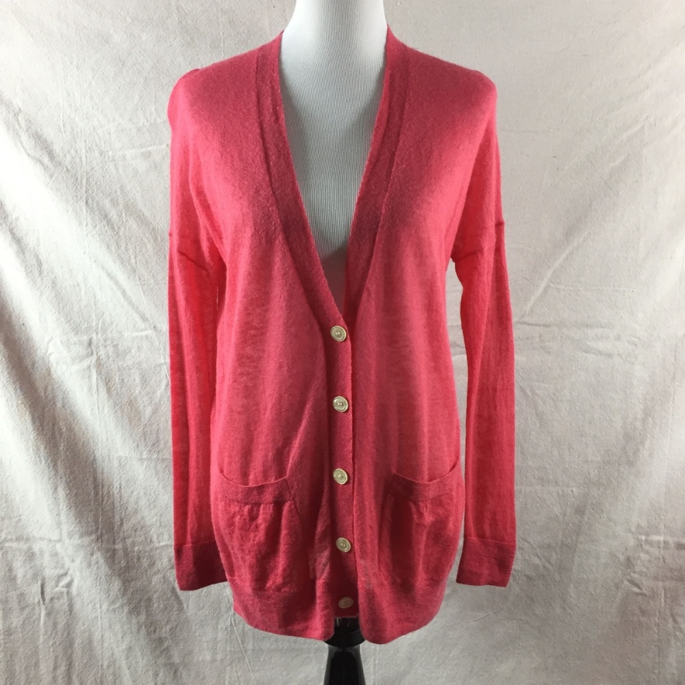 Coral Pink Mohair Longline Cardigan Sweater - M - Picture 1 of 8